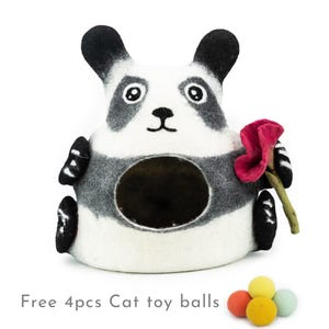 40cm Felted Panda Cat Cave House, Natural Handmade Wool Felt Pet Bed: Fair Trade and Ethically Made