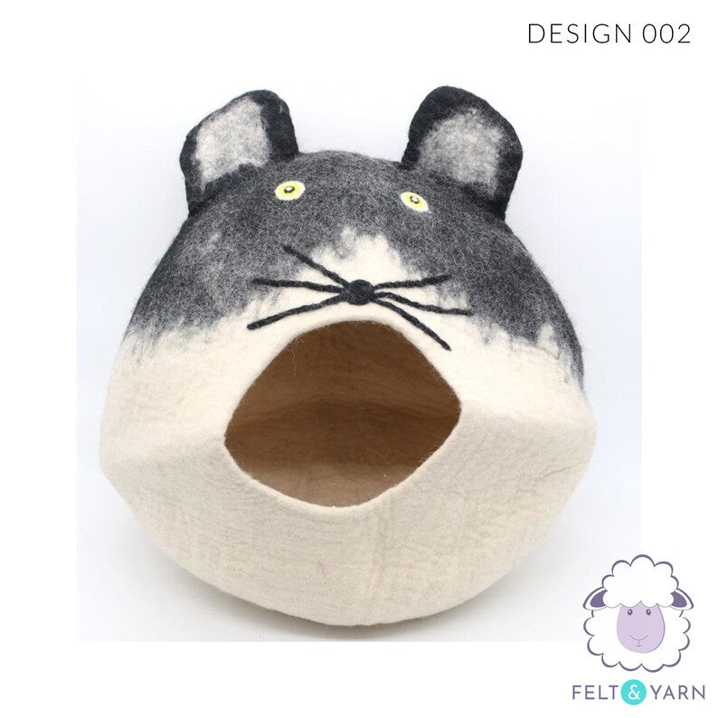 50cm Kitty Cat Bed, Wool Felted Kitten House Handmade Cocoon