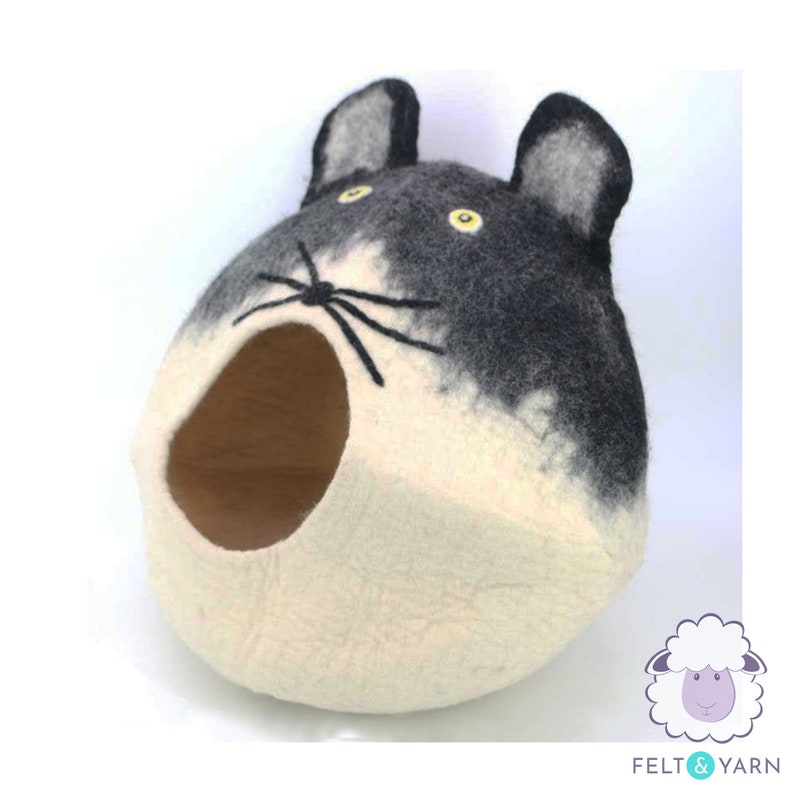 50cm Kitty Cat Bed, Wool Felted Kitten House Handmade Cocoon