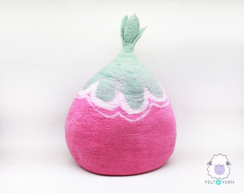 50cm Felted Turnip Cat House Bed, Wool Cat Cave Cocoon, Handmade Wool Pet Bed
