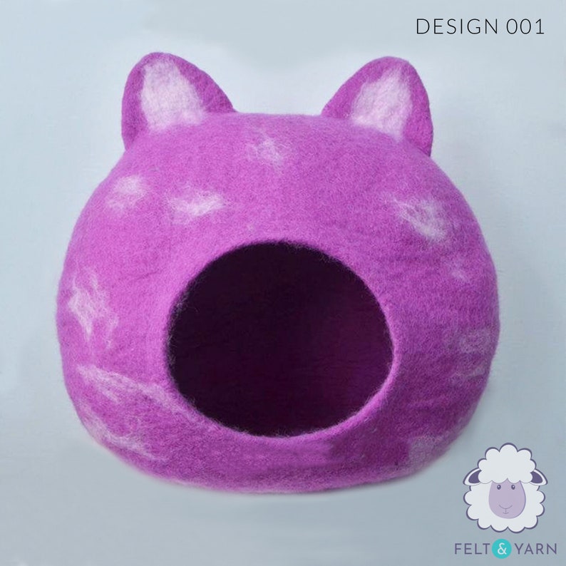 50cm Kitty Cat Bed, Wool Felted Kitten House Handmade Cocoon