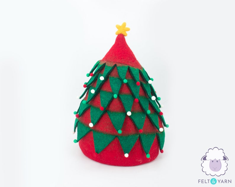 35cm Wool Felt Xmas Tree Cat Cave | Felted Cat Bed | Felted Round Cat Furniture | Felt Cat House | 100% Handmade and Wool | FREE SHIPPING