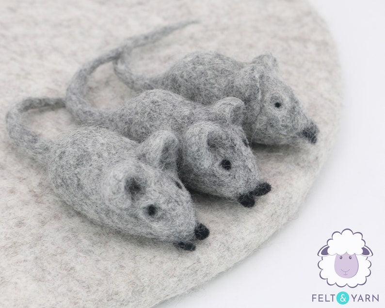 Wool Felt Mouse Pet Toy in Neutral Shades | Fetch Play Toys for Cat | Eco-Friendly and Interactive Cat Toys