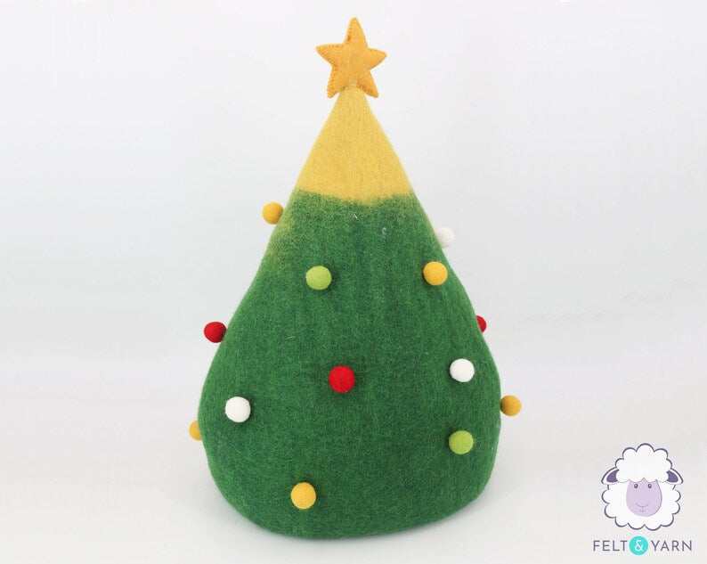 40cm Wool Felt Christmas Tree Cat Cave | Felted Cat Bed | Kitty Bed | Felt Cat House | Fair Trade | 100% Handmade and Wool |
