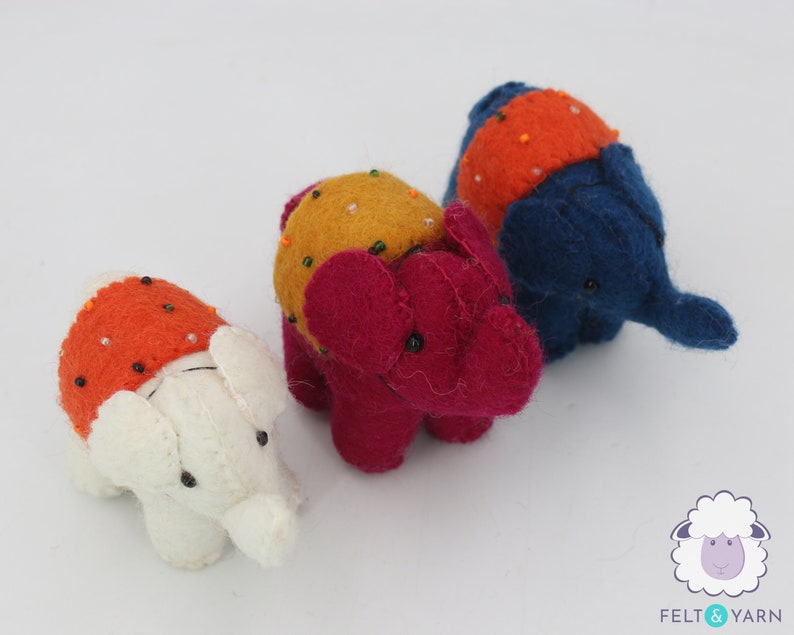 Red, White and Blue Wool Felt Elephant Toy Ornament | Wool Animal Dog Toy | Felted Elephant Decor