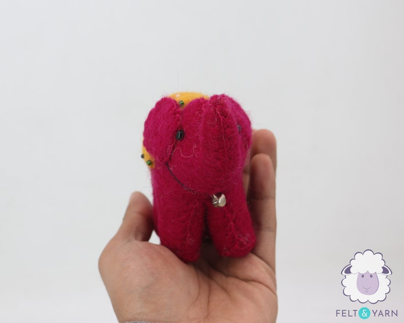 Red, White and Blue Wool Felt Elephant Toy Ornament | Wool Animal Dog Toy | Felted Elephant Decor