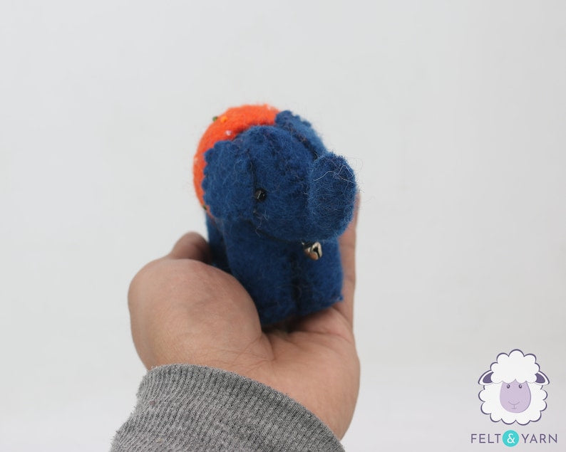 Red, White and Blue Wool Felt Elephant Toy Ornament | Wool Animal Dog Toy | Felted Elephant Decor
