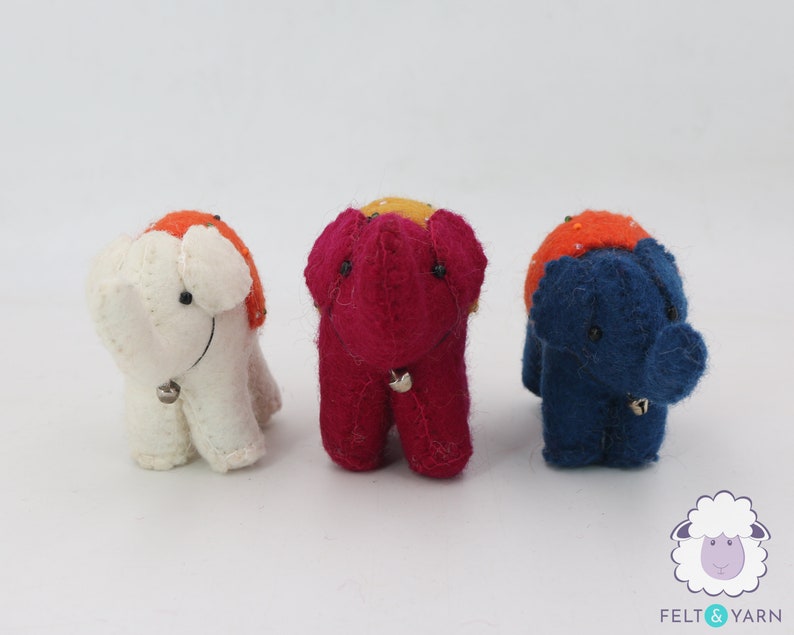 Red, White and Blue Wool Felt Elephant Toy Ornament | Wool Animal Dog Toy | Felted Elephant Decor