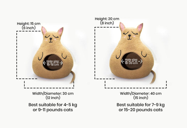 45cm Kitty Cat Cave, Wool Felt Premium Cat Bed House, Kitty Bed Handmade Cocoon