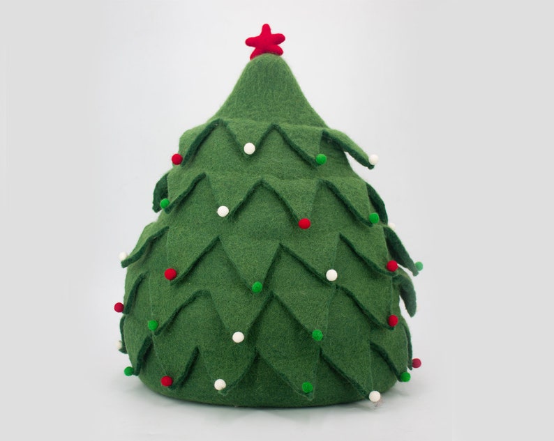 40cm Wool Felt Christmas Tree Cat Cave Holiday Hand Felted Cat Bed For Pet House Decor: 100% Wool and Ethically Handmade