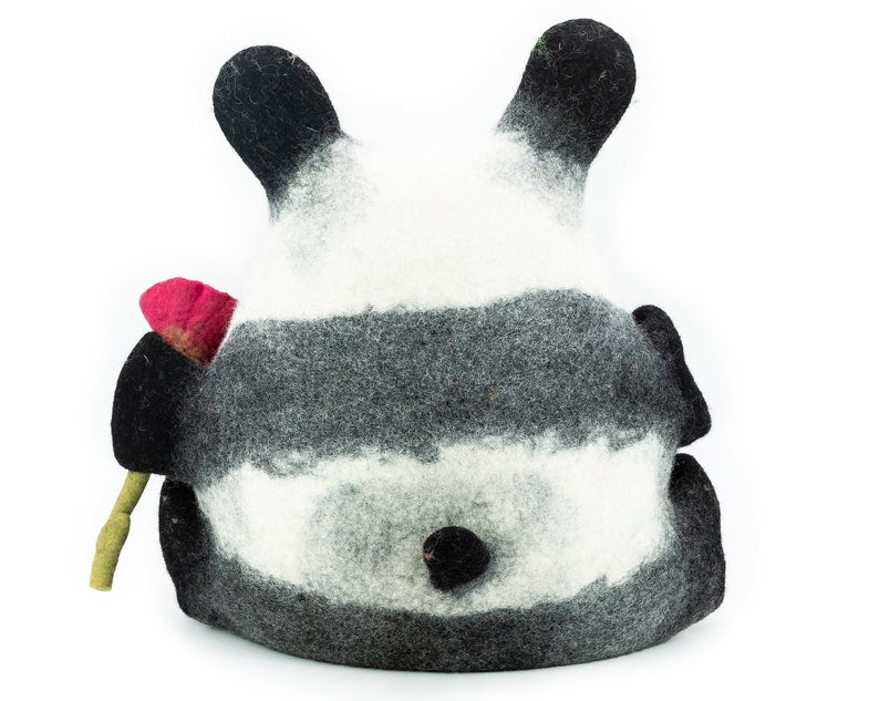 40cm Felted Panda Cat Cave House, Natural Handmade Wool Felt Pet Bed: Fair Trade and Ethically Made