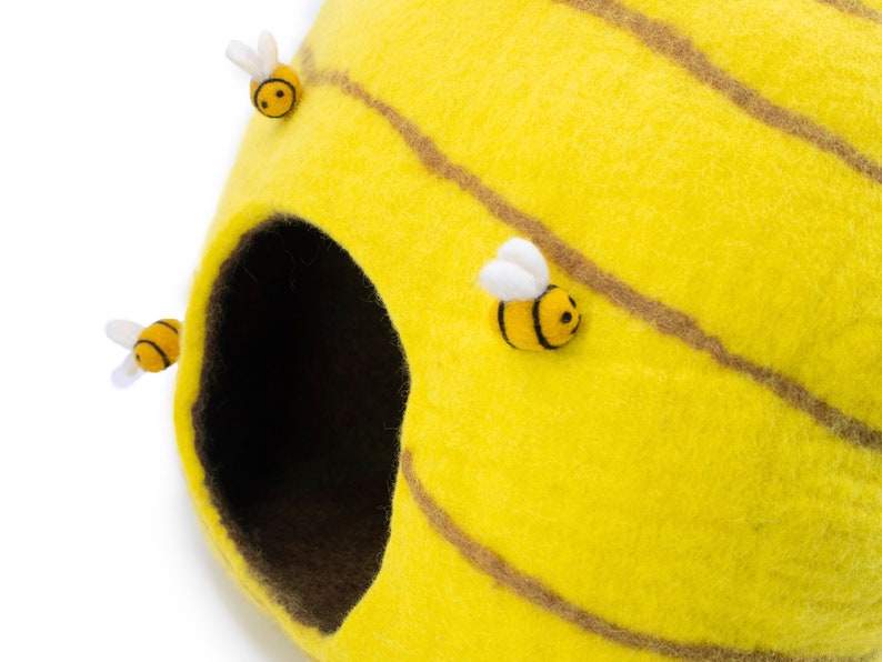 Wool Felt Bee Hive Cat Cave Bed | Handmade Pet Toy Ornaments | Pet Tunnel Felt Accessories | Cat House: Certified Fair Trade and Handmade