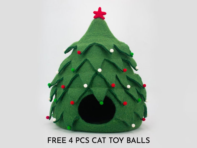 40cm Wool Felt Christmas Tree Cat Cave Holiday Hand Felted Cat Bed For Pet House Decor: 100% Wool and Ethically Handmade