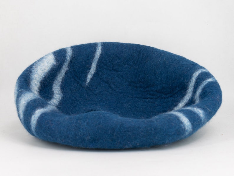 50cm Wool Felt Stripe Design Cat Bed, 100% Wool Felt Cat Cave Handmade Cat House: Fair Trade