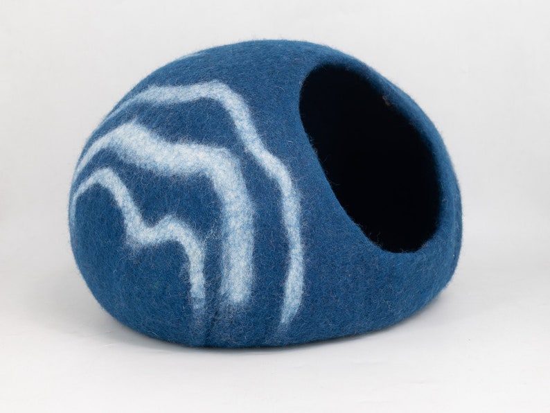 50cm Wool Felt Stripe Design Cat Bed, 100% Wool Felt Cat Cave Handmade Cat House: Fair Trade