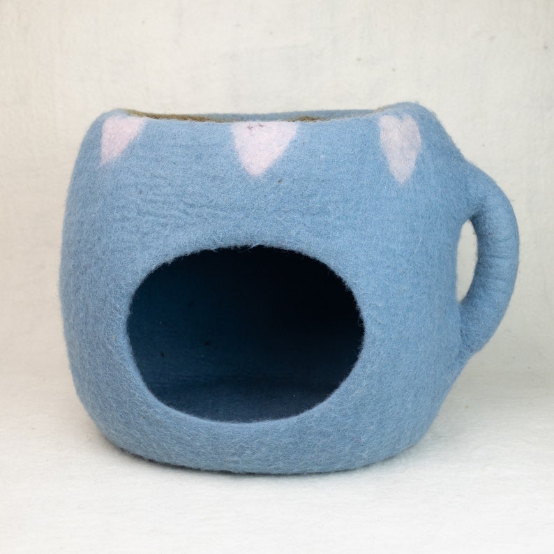 50cm Wool Felt Coffee Mug Cat Cave | Felted Cat Bed | Wool Kitty Bed | Felt Cat House | Fair Trade | 100% Wool and Handmade