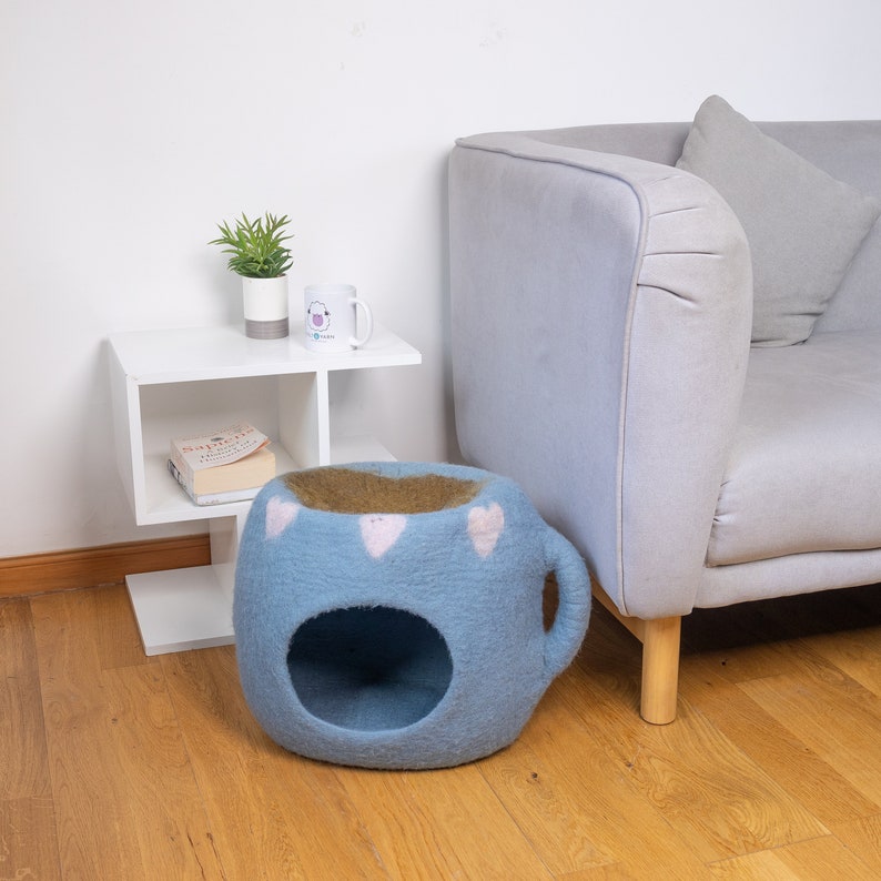 50cm Wool Felt Coffee Mug Cat Cave | Felted Cat Bed | Wool Kitty Bed | Felt Cat House | Fair Trade | 100% Wool and Handmade