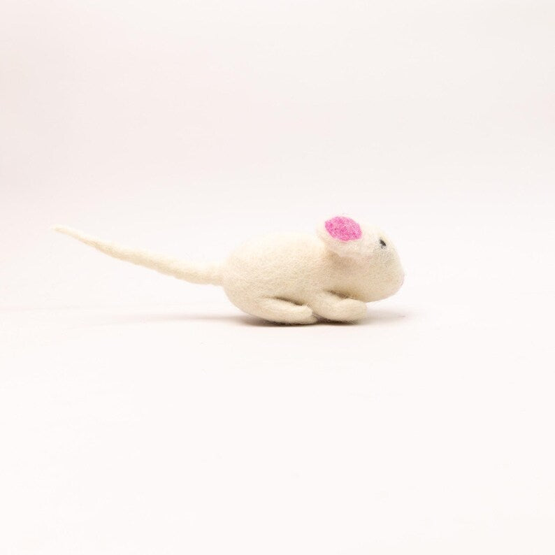 Wool Felt Mouse Ornament | Wool Felt White Mouse | Interactive Felt Cat Toys | Cat Teaser Toys | Eco-Friendly Cat Toys