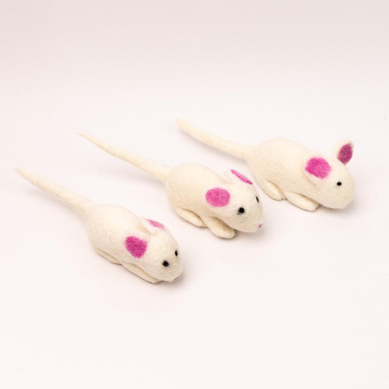 Wool Felt Mouse Ornament | Wool Felt White Mouse | Interactive Felt Cat Toys | Cat Teaser Toys | Eco-Friendly Cat Toys