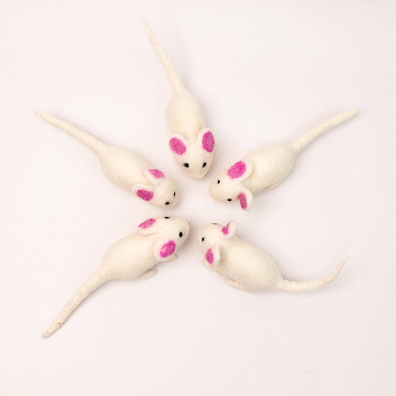 Wool Felt Mouse Ornament | Wool Felt White Mouse | Interactive Felt Cat Toys | Cat Teaser Toys | Eco-Friendly Cat Toys