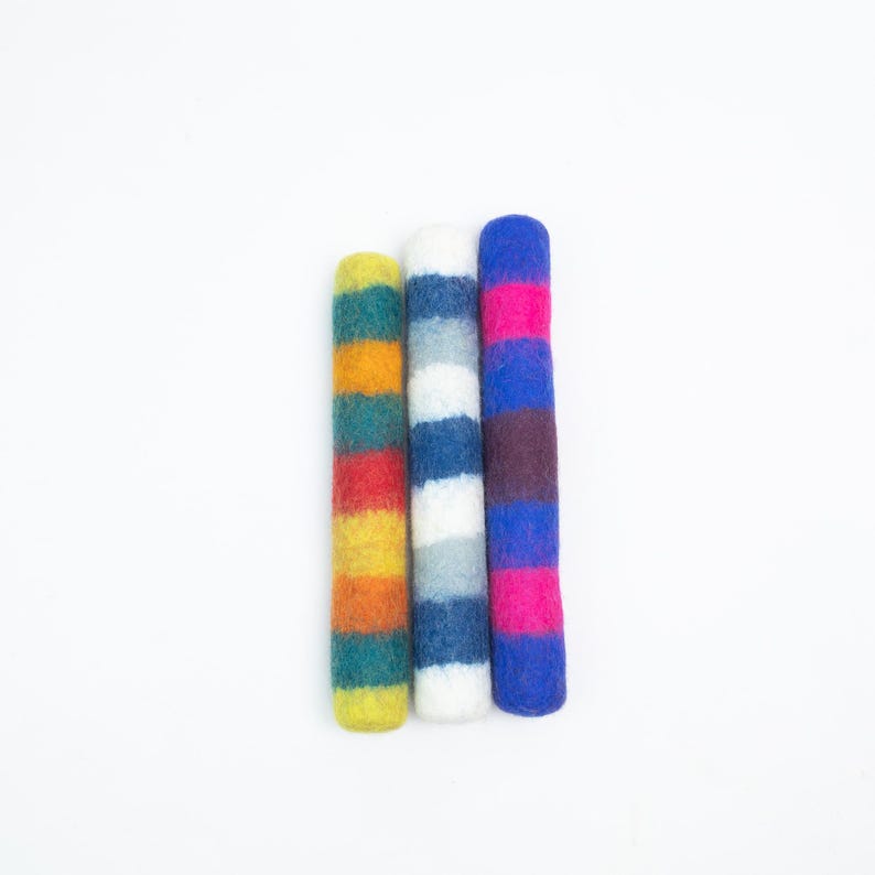 Striped Felt Kicker Toys for Dogs | Handcrafted Wool Chew Toys | Interactive Dog Toys | Fetch Toys for Pets | Gifts for Dogs