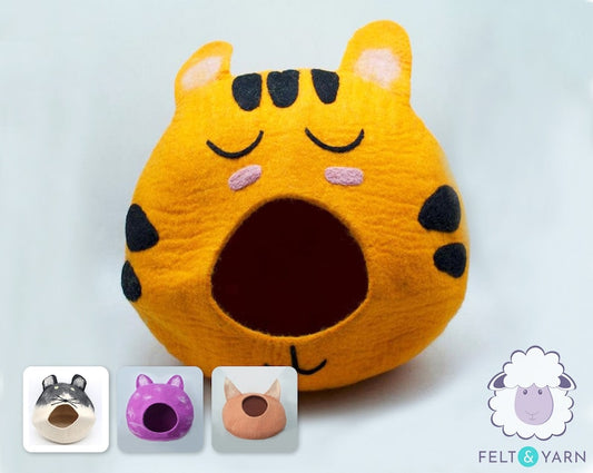 50cm Kitty Cat Bed, Wool Felted Kitten House Handmade Cocoon