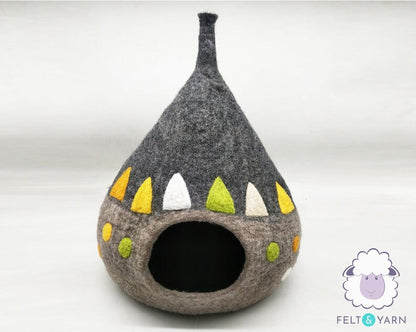 50cm Felt Teepee Cat Cave Bed, Wool Cat Furniture Cocoon, Handmade Cat House