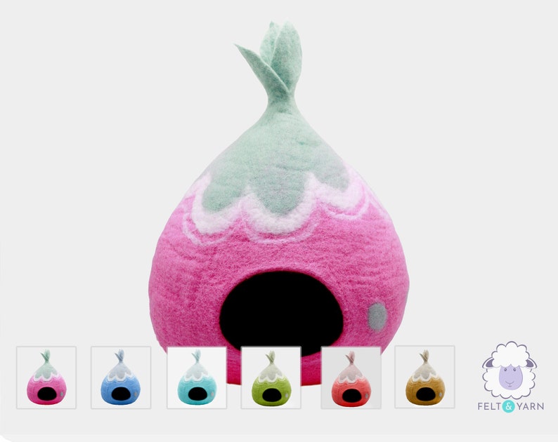 50cm Felted Turnip Cat House Bed, Wool Cat Cave Cocoon, Handmade Wool Pet Bed