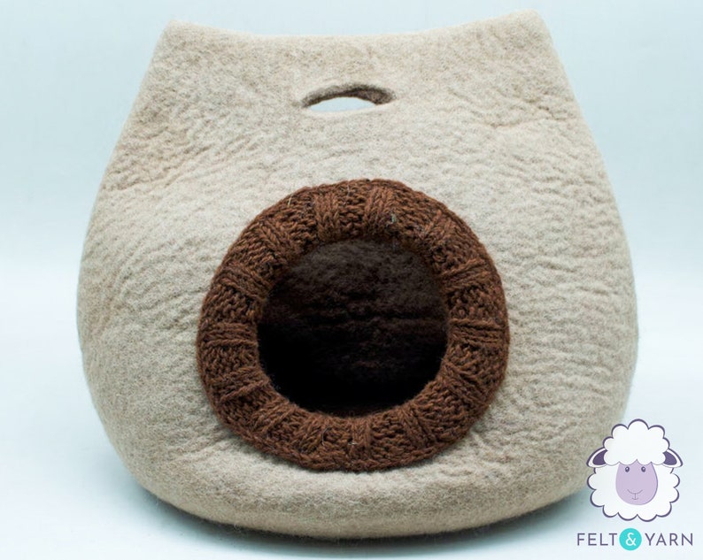 50cm Wool Felt Cat Bed, Felted Cat House Cocoon, Natural Handmade Pet Bed, Pet-safe Bed
