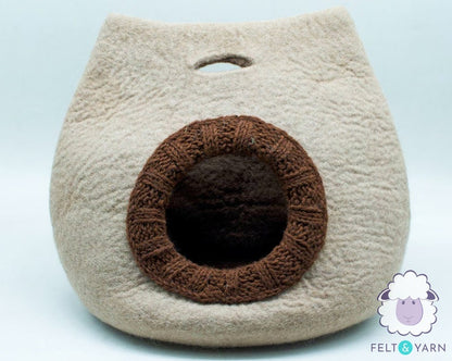 50cm Wool Felt Cat Bed, Felted Cat House Cocoon, Natural Handmade Pet Bed, Pet-safe Bed