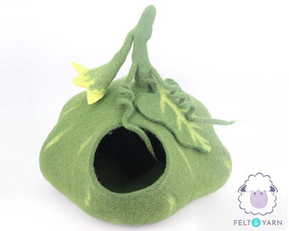 50cm Wool Felt Pumpkin Cat Cave | Felted Green Cat Bed | Kitty Bed | Felt Cat House | Fair Trade | 100% Wool and Handmade |