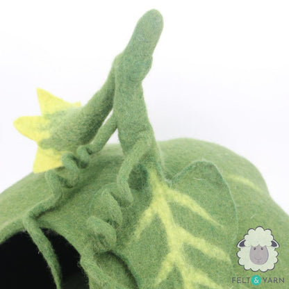 50cm Wool Felt Pumpkin Cat Cave | Felted Green Cat Bed | Kitty Bed | Felt Cat House | Fair Trade | 100% Wool and Handmade |