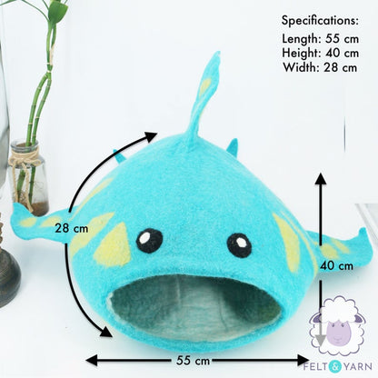 75cm Wool Felt Shark Cat Cave | Felted Cozy Cat Bed | Kitty Bed | Felt Cat House | Fair Trade | 100% Wool and Handmade
