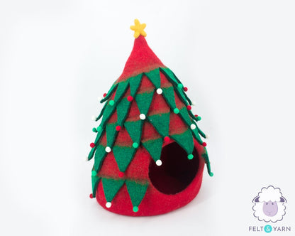 35cm Wool Felt Xmas Tree Cat Cave | Felted Cat Bed | Felted Round Cat Furniture | Felt Cat House | 100% Handmade and Wool | FREE SHIPPING