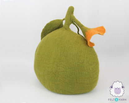 50cm Wool Felt Pumpkin Cat Cave | Felted Green Cat Bed | Kitty Bed | Felt Cat House | Fair Trade | 100% Wool and Handmade