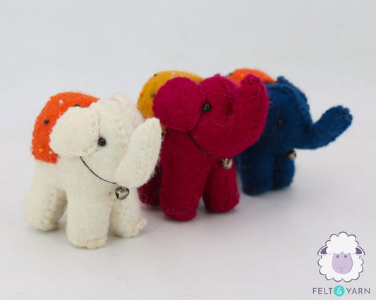 Red, White and Blue Wool Felt Elephant Toy Ornament | Wool Animal Dog Toy | Felted Elephant Decor