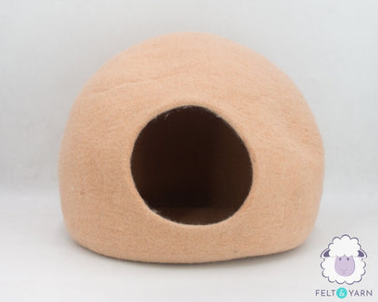 Wool Felt Peach Color Cat Cave | Hand Felted Cat Bed | Gift for Cat Lovers | Wool Pet House | Cozy Cat Cocoon