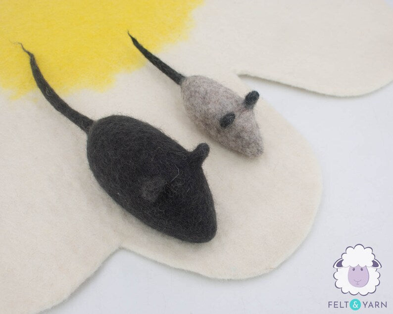 Wool Felt Yellow Bumble Cat Cave Cocoon With Free Flower Mat and Two Felted Mouse Toy | Modern Cat Furniture | Wooly Cave For Cats