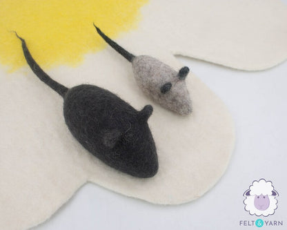 Wool Felt Yellow Bumble Cat Cave Cocoon With Free Flower Mat and Two Felted Mouse Toy | Modern Cat Furniture | Wooly Cave For Cats