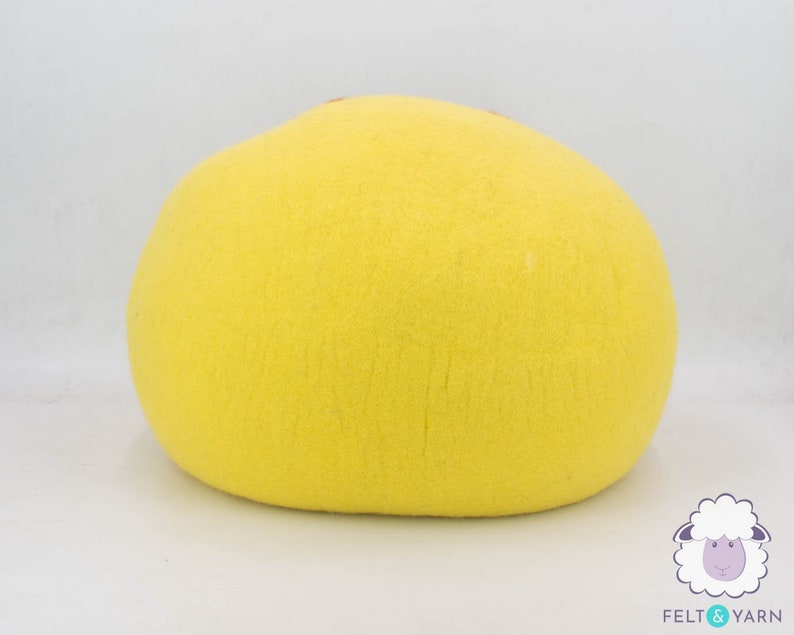 Wool Felt Yellow Bumble Cat Cave Cocoon With Free Flower Mat and Two Felted Mouse Toy | Modern Cat Furniture | Wooly Cave For Cats