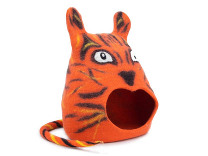40cm Wool Felt Tiger Design Cat Cave Bed | Handmade Modern Cat Furniture | Cat Lover Gift Ideas | Cute Indoor Cat House
