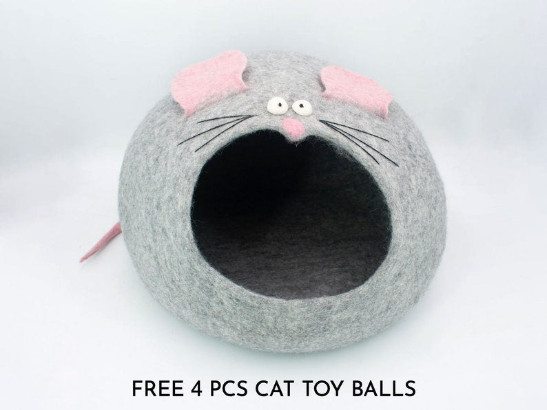 50cm Wool Felt Cat Bed | Felted Cat Bed | Felt Cat House | Pet House and Bed | Kitty Bed | Fair Trade | 100% Wool and Handmade|