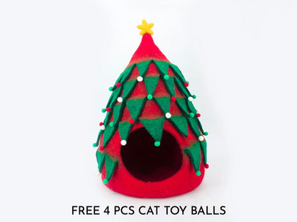 35cm Wool Felt Xmas Tree Cat Cave | Felted Cat Bed | Felted Round Cat Furniture | Felt Cat House | 100% Handmade and Wool | FREE SHIPPING