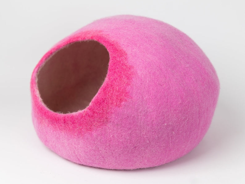Pink Gradient Wool Cat Cave Bed / Felt Cat House / Gift for Cat Lovers