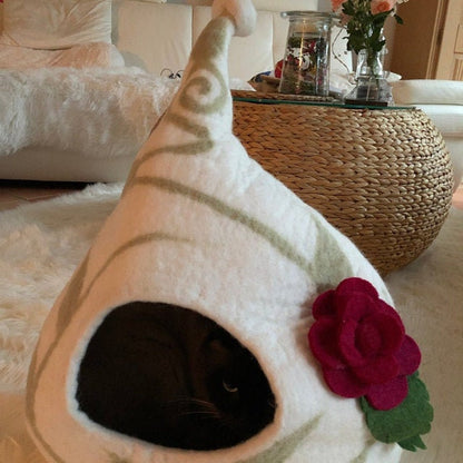 Wool Felt Top Knot Design Cat Bed House | Large Cat Cave