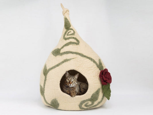 Wool Felt Top Knot Design Cat Bed House | Large Cat Cave