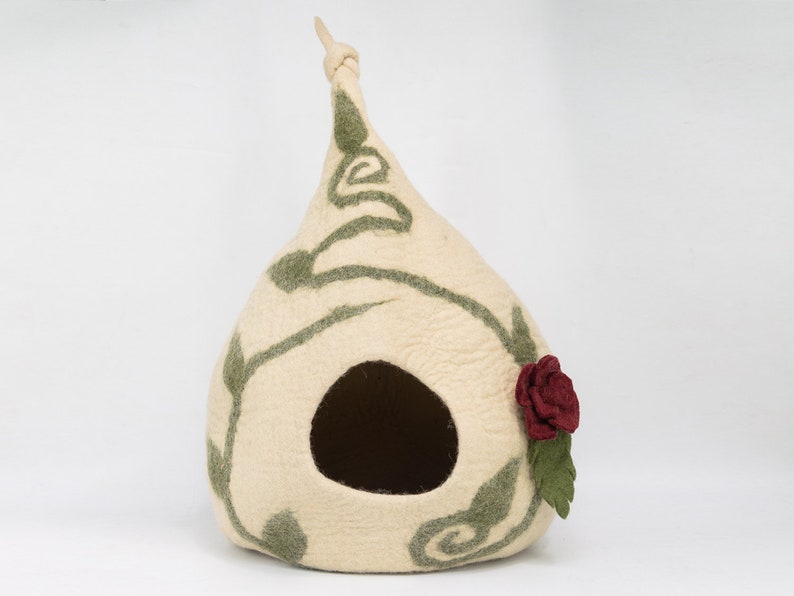 Wool Felt Top Knot Design Cat Bed House | Large Cat Cave
