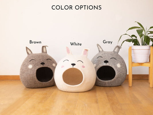 Wool Felt Easter Bunny Design Cat Cave | Modern Cat Bed | Handmade Cat House | Cat Mom Gift | Large Cat Bed | Wool Cat House
