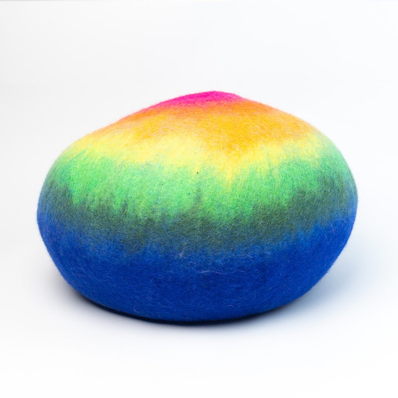 50cm Large Wool Felt Rainbow Design Cat House, Handmade Felt Cat Cave, Insulated Wool Cat Bed | Eco Cat Bed Cave