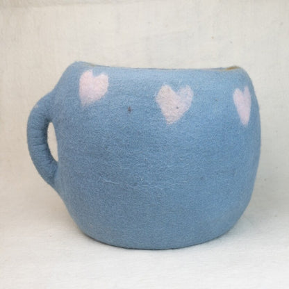 50cm Wool Felt Coffee Mug Cat Cave | Felted Cat Bed | Wool Kitty Bed | Felt Cat House | Fair Trade | 100% Wool and Handmade